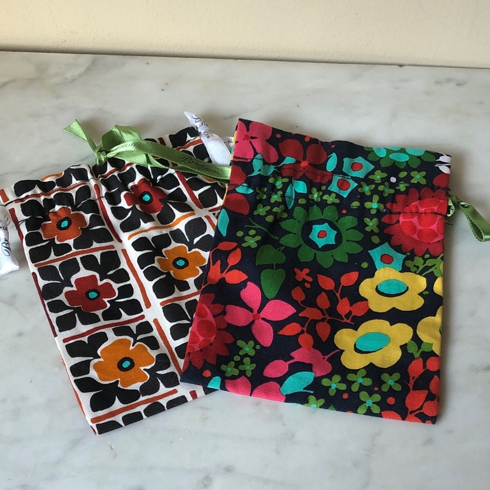 Brighton Floral Drawstring Cotton Jewelry Pouches - Multicolor